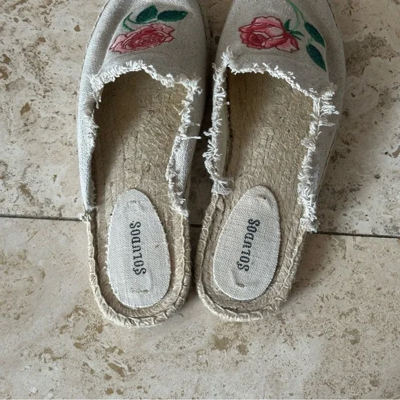 Soludos Vogue Exclusive Beige Rose Espadrille Sandals Mules Size 9.5 - Picture 10 of 11